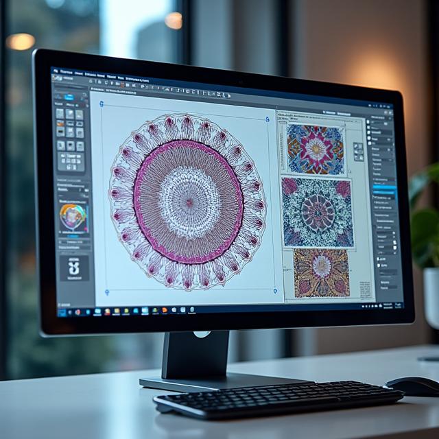 Pantalla de software de diseño textil con patrones digitales